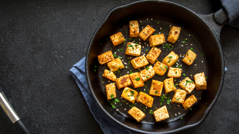 tofu in pan with seasoning