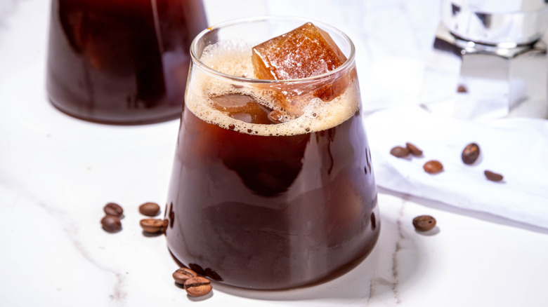 Iced coffee with coffee ice cubes