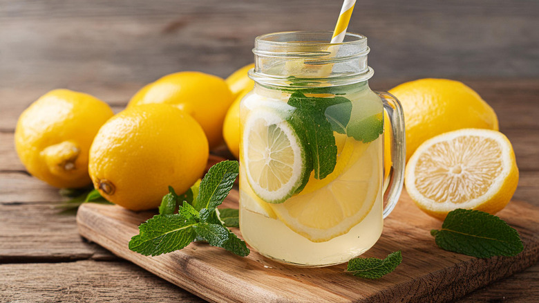 Lemonade and lemons in a jar