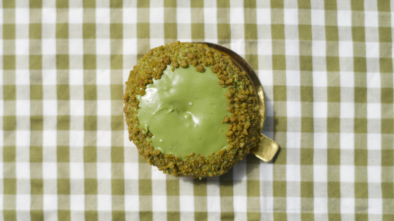 matcha pastry on gingham background