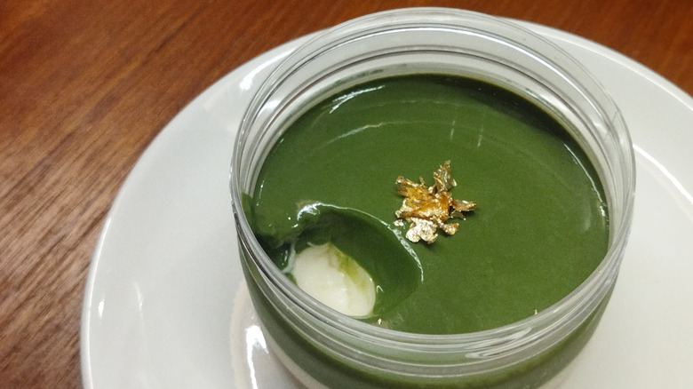 matcha mousse with gold flake