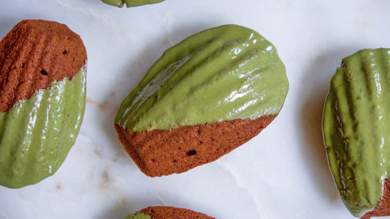 madelines dipped in matcha glaze