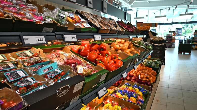 Produce section at Lidl in Wales, UK