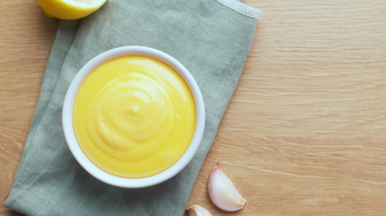 Aioli in white ramekin