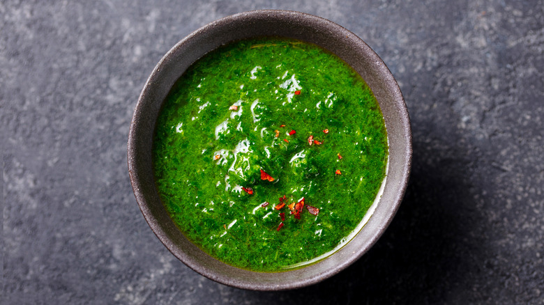 Chimichurri sauce in bowl