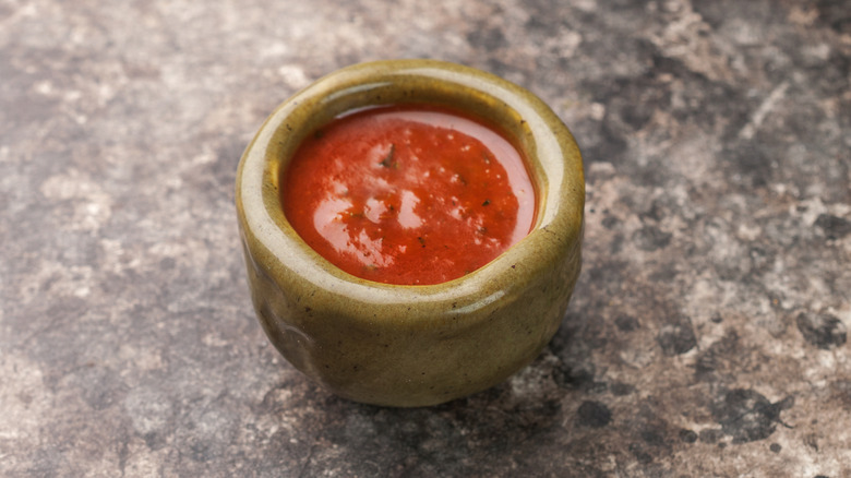 Sweet chili sauce in tiny bowl