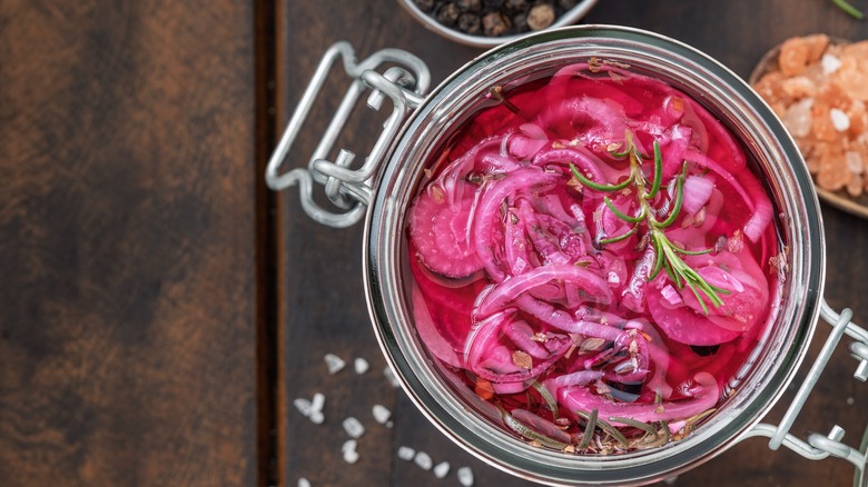 Jar of homemade pickled onions