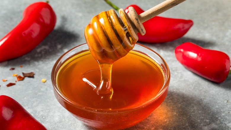Homemade hot honey in a glass bowl