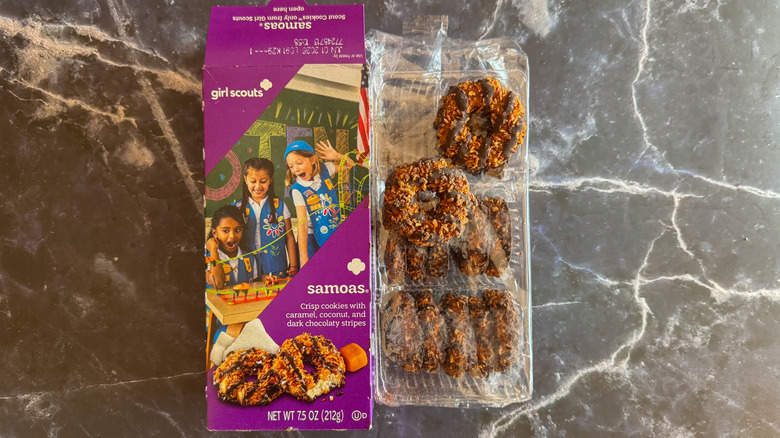 Samoas on table with packaging