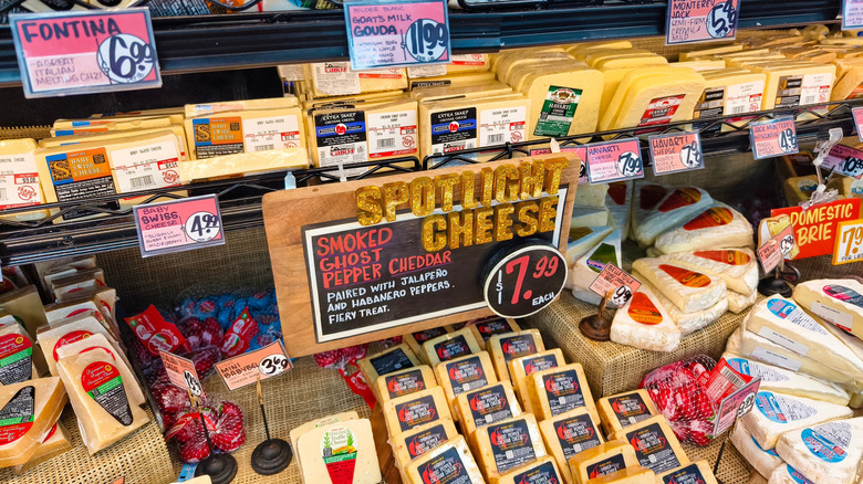 Cheese on display at a Trader Joe's