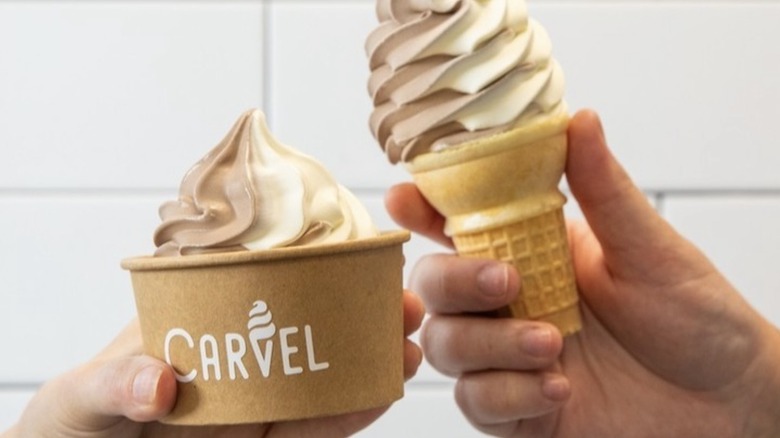 A cup and cone of Carvel soft serve.