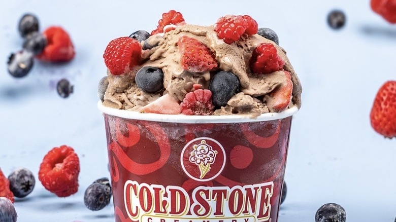 A cup of Silk almond milk chocolate frozen dessert at Cold Stone Creamery.