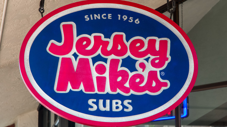 A Jersey Mike's Subs sign outside of a storefront