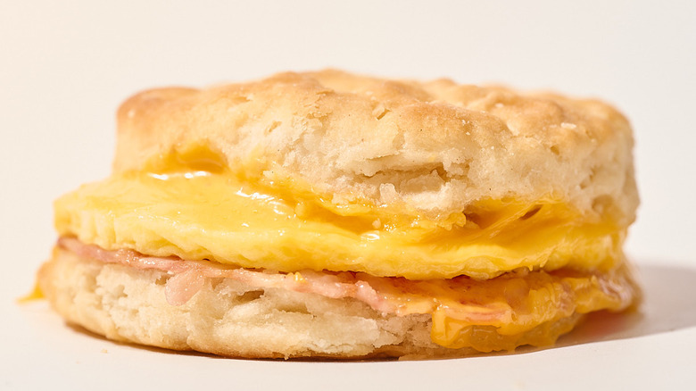 bacon biscuit sandwich on a table