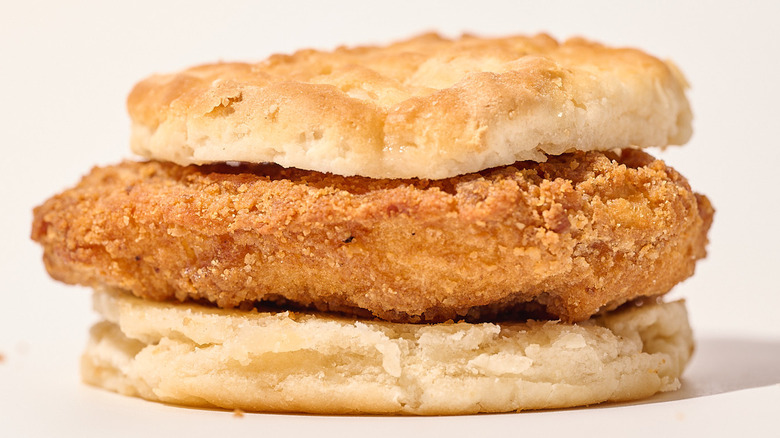 chicken biscuit sandwich on a table