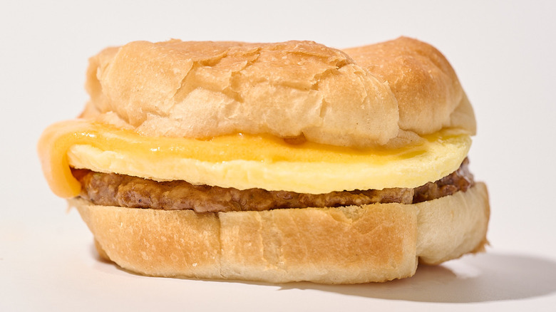 Sausage croissant sandwich on a table