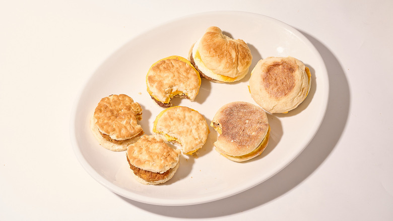 breakfast sandwiches gathered on a platter