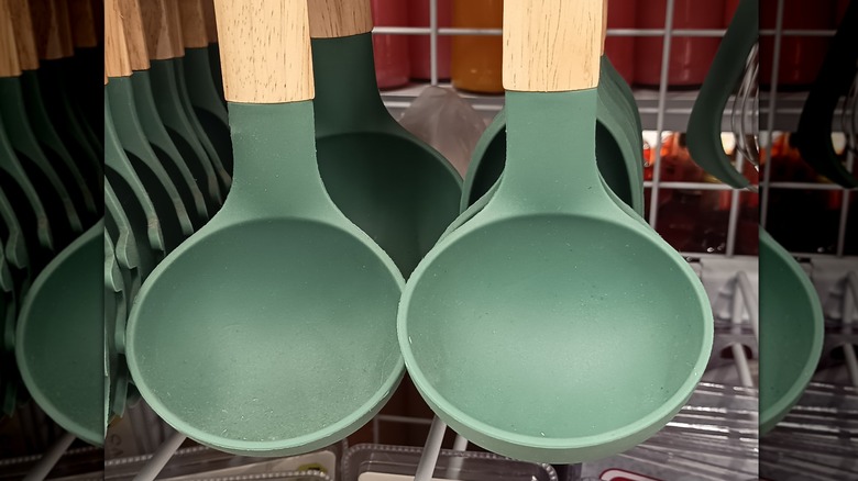 Coated spoons in a store