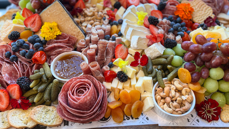 An elaborate charcuterie board