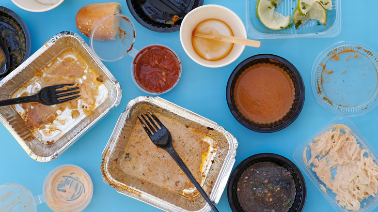 Empty picnic dishes and old food