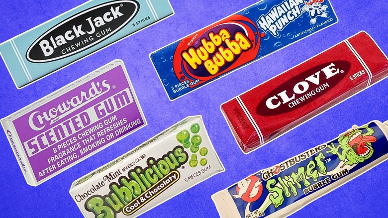 An assortment of old fashioned bubble gum on a blue background
