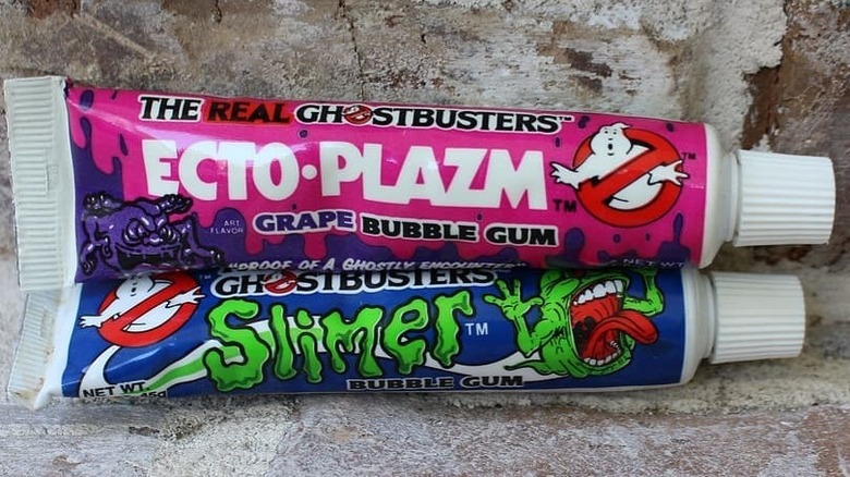 Two tubes of Ecto-Plazm and Slimer-flavored Ghostbusters bubble gum