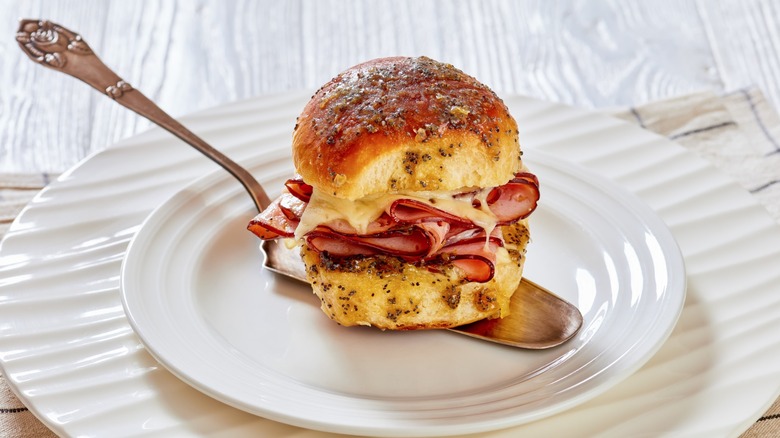 Close up of ham delights with poppy seeds on top