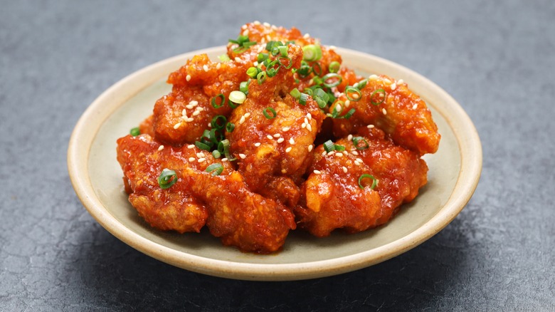 Korean fried chicken on a plate