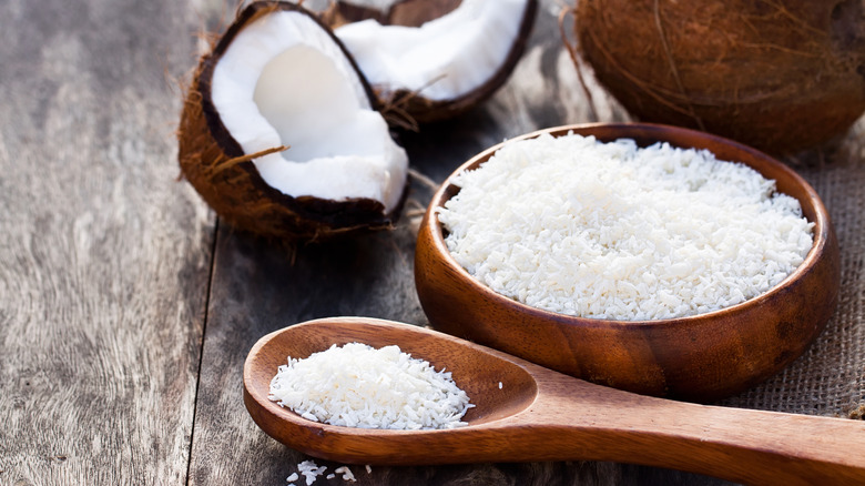 Bowl of shredded coconut
