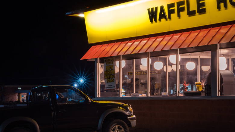 Exterior of Waffle House at night