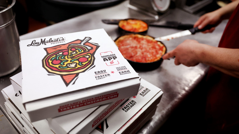 Lou Malnati's pizza box and pizza