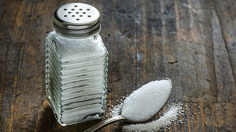 Salt in spoon and shaker