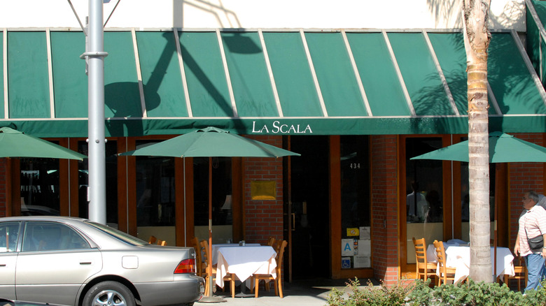 The front of La Scala with outdoor seating