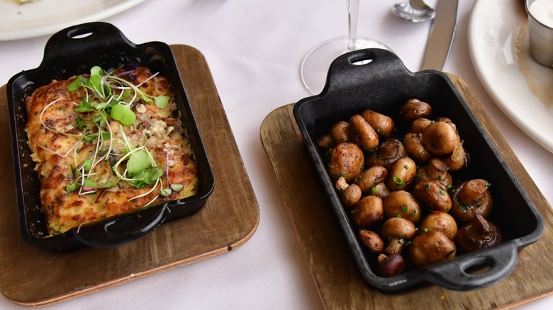 Skillets of mashed potatoes and mushrooms at Chart House