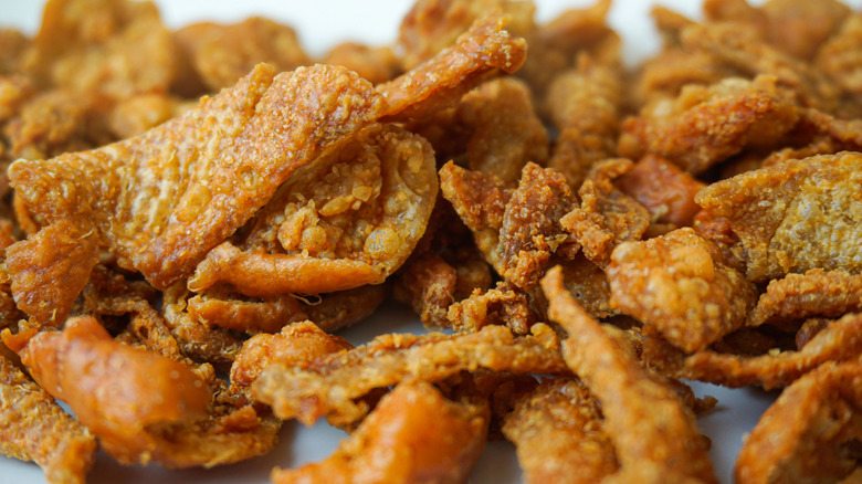 close-up of crispy fried chicken skin