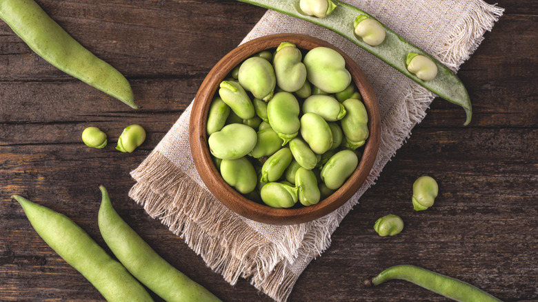 fava beans in brown bowl