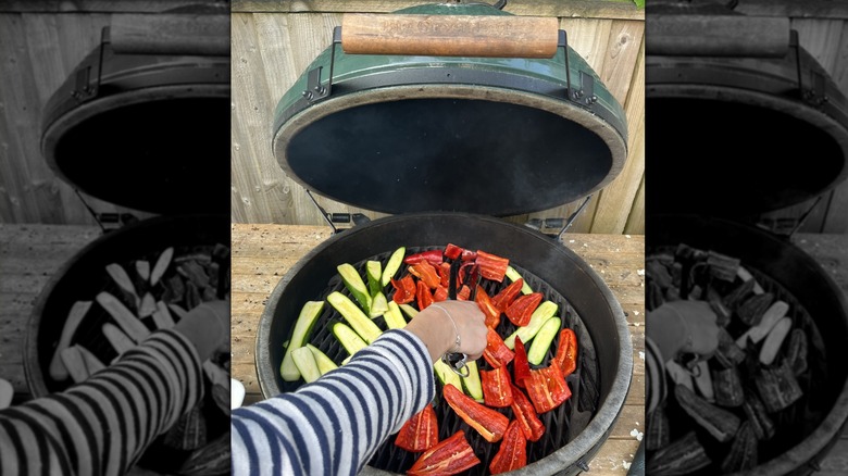Vegetables being grilled on Big Green Egg