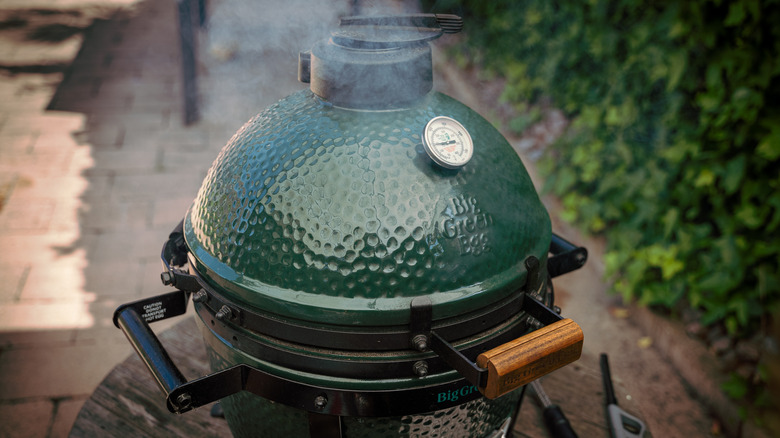 Close up of Big Green Egg grill
