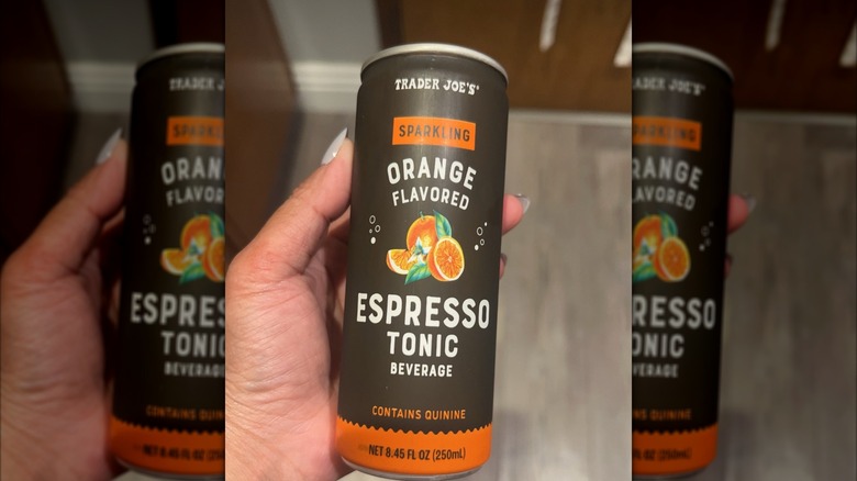Can of Trader Joe's orange flavored espresso tonic beverage