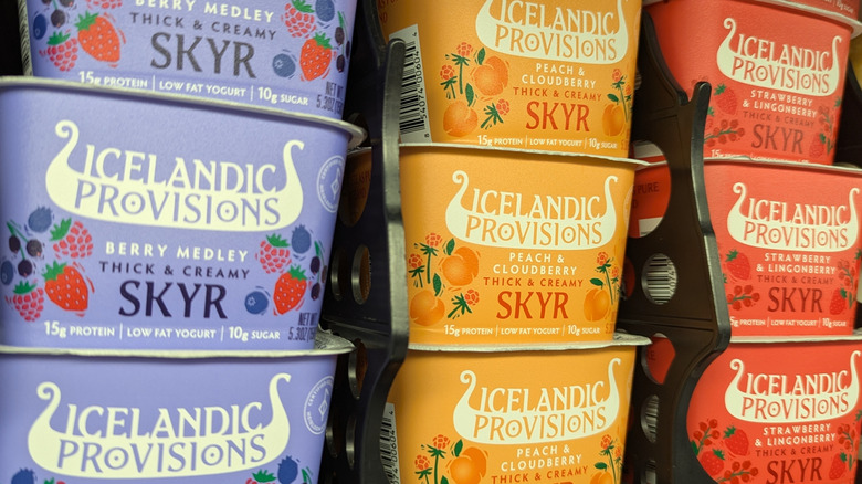 A grocery store stocks Skyr.