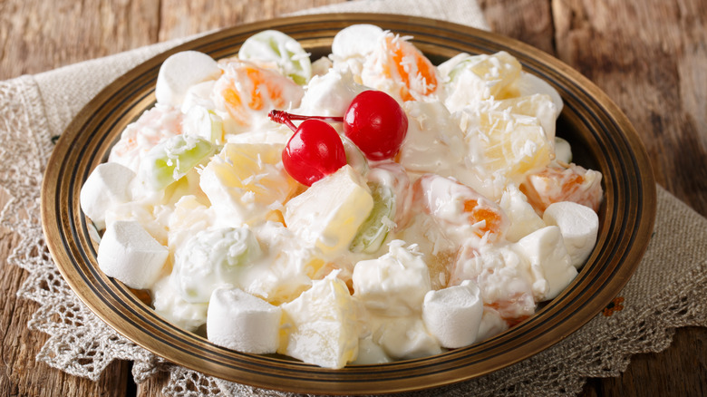 ambrosia salad with Jell-O, various fruit and whipped cream