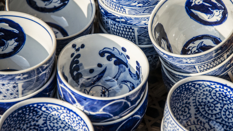 china cups in blue pattern