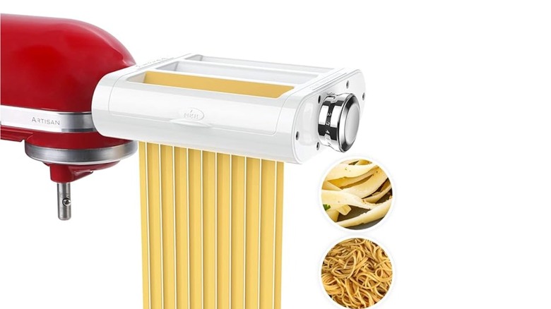 pasta attachment being used with a kitchenaid