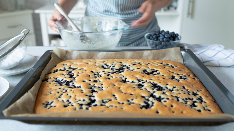 A sheet pan of blueberry cake