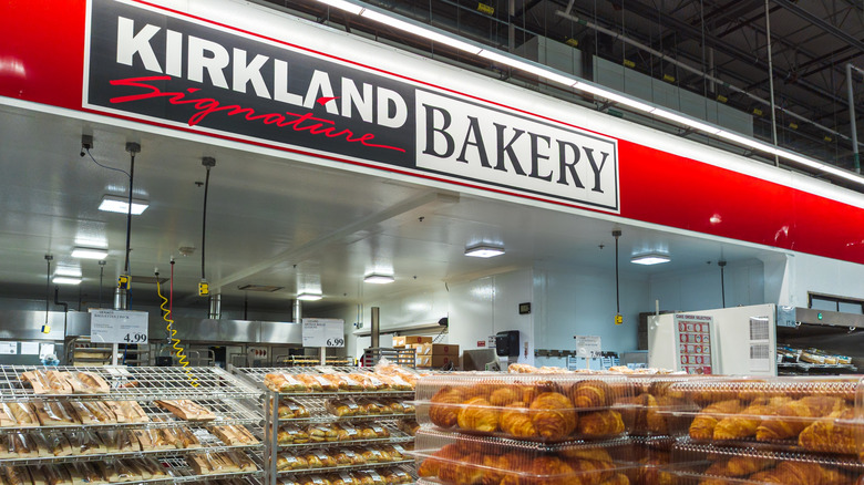 Breads and pastries on shelves at a Costco bakery