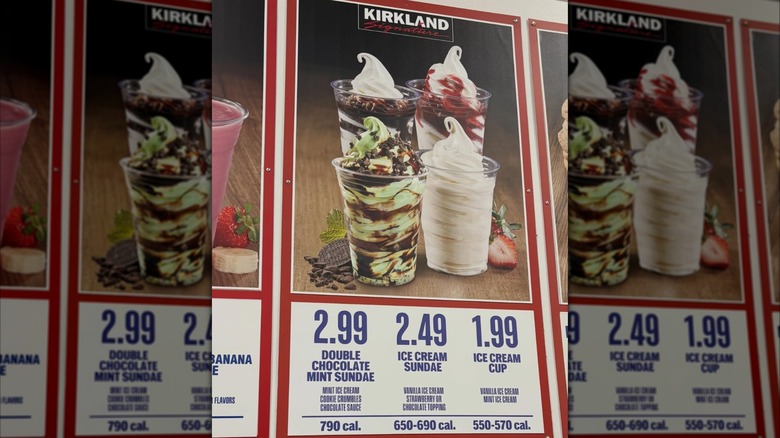A Costco food court menu showing the new mint chocolate sundae.