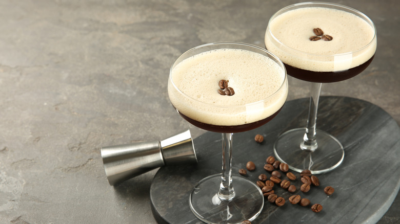 Espresso martinis with espresso beans