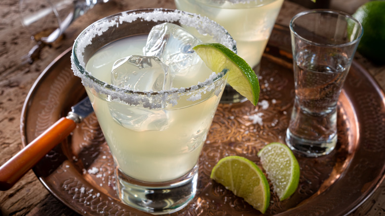 Fresh margarita in a salt-rimmed glasses
