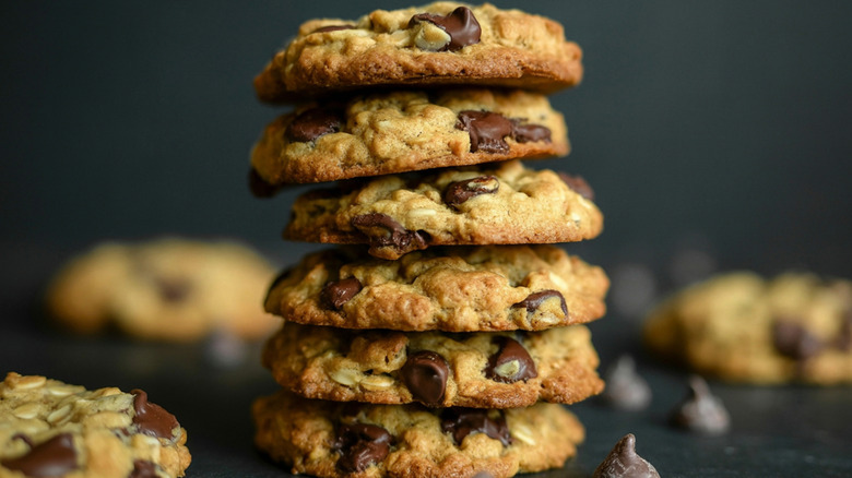Stack of chocolate chip oatmeal cookies