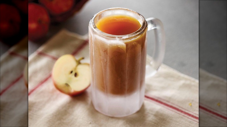 A frosty mug full of apple cider from Cracker Barrel